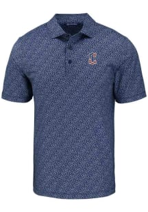 Cutter and Buck Cleveland Guardians Mens Navy Blue Cooperstown Pike Pebble Short Sleeve Polo
