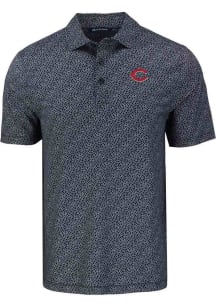 Cutter and Buck Cincinnati Reds Mens Black Cooperstown Pike Pebble Short Sleeve Polo