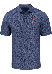 Cutter and Buck Cleveland Guardians Mens Navy Blue Cooperstown Pike Pebble Short Sleeve Polo