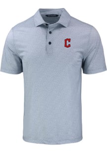 Cutter and Buck Cleveland Guardians Mens Grey Cooperstown Pike Pebble Short Sleeve Polo