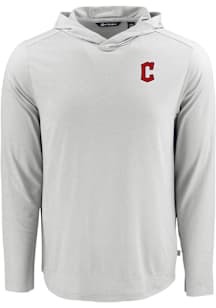 Cutter and Buck Cleveland Guardians Mens Charcoal C Logo Coastline Eco Long Sleeve Lightweight Hoo..