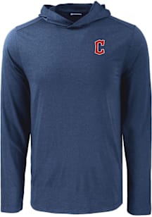 Cutter and Buck Cleveland Guardians Mens Navy Blue Coastline Eco Long Sleeve Lightweight Hoodie
