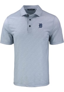 Cutter and Buck Detroit Tigers Mens Grey Cooperstown Pike Pebble Short Sleeve Polo