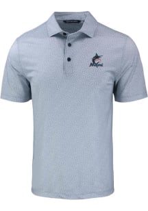 Cutter and Buck Miami Marlins Mens Grey Cooperstown Pike Pebble Short Sleeve Polo