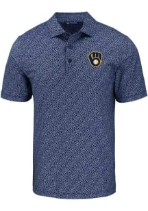 Cutter and Buck Milwaukee Brewers Mens Navy Blue Cooperstown Pike Pebble Short Sleeve Polo