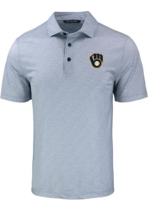 Cutter and Buck Milwaukee Brewers Mens Grey Cooperstown Pike Pebble Short Sleeve Polo
