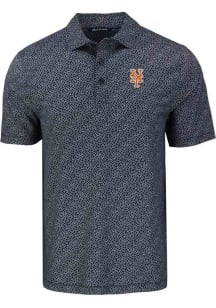 Cutter and Buck New York Mets Mens Black Cooperstown Pike Pebble Short Sleeve Polo