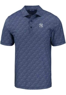 Cutter and Buck New York Yankees Mens Navy Blue Cooperstown Pike Pebble Short Sleeve Polo