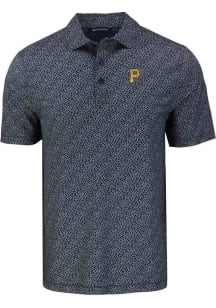 Cutter and Buck Pittsburgh Pirates Mens Black Cooperstown Pike Pebble Short Sleeve Polo
