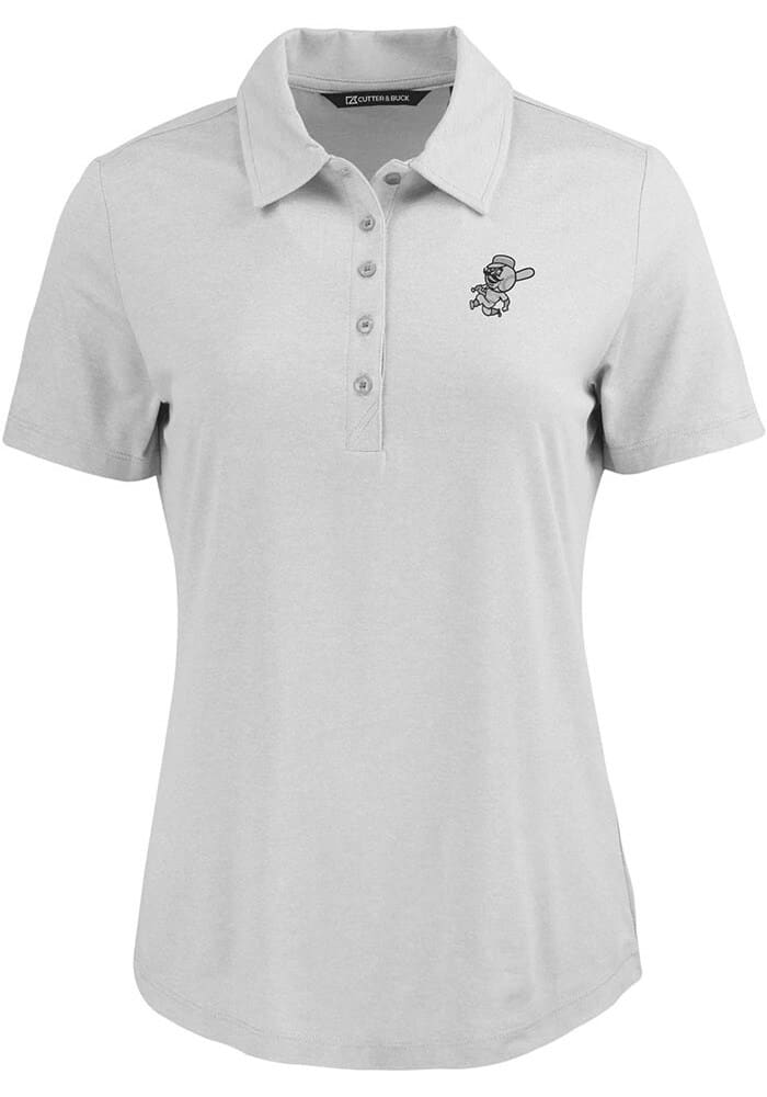 Cutter and Buck Cincinnati Reds Womens Charcoal Cooperstown Coastline Eco Short Sleeve Polo Shir..