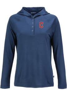Cutter and Buck Cleveland Guardians Womens Navy Blue C Logo Coastline Eco Hooded Sweatshirt