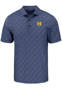Cutter and Buck Michigan Wolverines Mens Navy Blue Alumni Pike Pebble Short Sleeve Polo