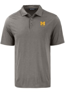 Mens Michigan Wolverines Grey Cutter and Buck Alumni Coastline Eco Short Sleeve Polo Shirt