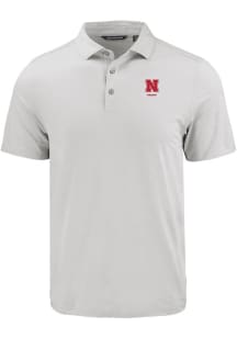 Mens Nebraska Cornhuskers Charcoal Cutter and Buck Alumni Coastline Eco Short Sleeve Polo Shirt