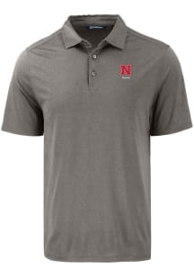 Mens Nebraska Cornhuskers Grey Cutter and Buck Alumni Coastline Eco Short Sleeve Polo Shirt