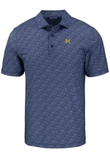 Cutter and Buck Michigan Wolverines Mens Navy Blue Vault Pike Pebble Short Sleeve Polo
