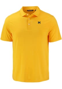 Mens Michigan Wolverines Gold Cutter and Buck Vault Coastline Eco Short Sleeve Polo Shirt