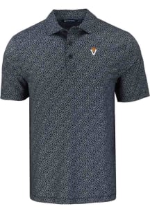 Cutter and Buck Virginia Tech Hokies Mens Black Vault Pike Pebble Short Sleeve Polo