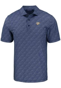 Cutter and Buck West Virginia Mountaineers Mens Navy Blue Vault Pike Pebble Short Sleeve Polo
