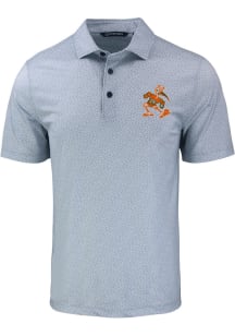 Cutter and Buck Miami Hurricanes Mens Grey Vintage Pike Pebble Short Sleeve Polo