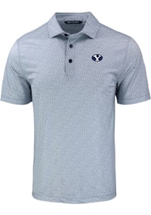 Cutter and Buck BYU Cougars Mens Grey Pike Pebble Short Sleeve Polo