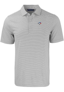 Cutter and Buck Toronto Blue Jays Mens Grey Forge Double Stripe Short Sleeve Polo