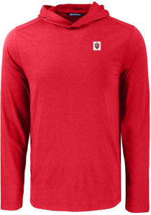 Mens Indiana Hoosiers Red Cutter and Buck Block Logo Coastline Eco Hooded Sweatshirt