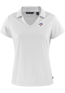 Cutter and Buck Toronto Blue Jays Womens White Daybreak V Neck Short Sleeve Polo Shirt