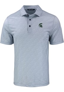 Cutter and Buck Michigan State Spartans Mens Grey Pike Pebble Short Sleeve Polo