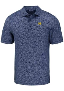 Mens Michigan Wolverines Navy Blue Cutter and Buck Pike Pebble Style Short Sleeve Polo Shirt