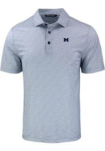 Cutter and Buck Michigan Wolverines Mens Grey Pike Pebble Short Sleeve Polo