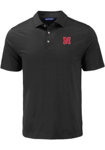 Mens Nebraska Cornhuskers Black Cutter and Buck Coastline Eco Short Sleeve Polo Shirt