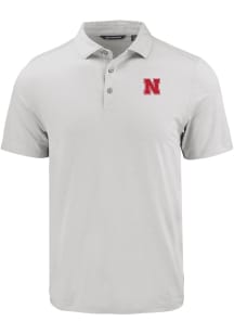 Mens Nebraska Cornhuskers Charcoal Cutter and Buck Coastline Eco Short Sleeve Polo Shirt