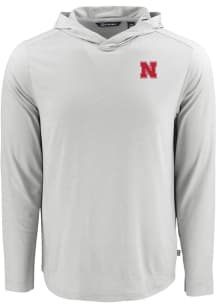 Mens Nebraska Cornhuskers Grey Cutter and Buck Coastline Eco Hooded Sweatshirt
