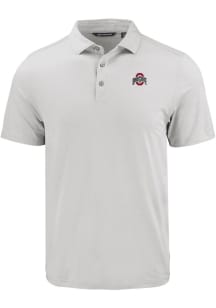 Mens Ohio State Buckeyes Charcoal Cutter and Buck White Letter Coastline Eco Short Sleeve Polo Shi..