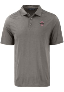 Mens Ohio State Buckeyes Grey Cutter and Buck White Letter Coastline Eco Short Sleeve Polo Shirt