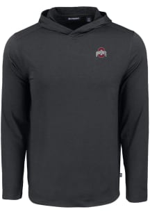 Mens Ohio State Buckeyes Black Cutter and Buck White Letter Coastline Eco Hooded Sweatshirt