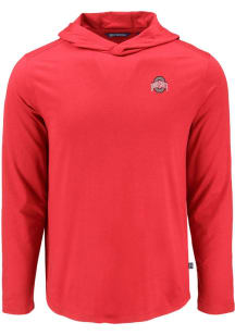 Mens Ohio State Buckeyes Red Cutter and Buck White Letter Coastline Eco Hooded Sweatshirt