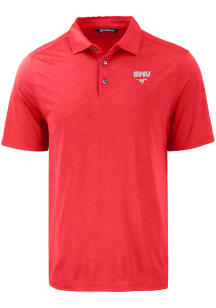 Cutter and Buck SMU Mustangs Mens Red Coastline Eco Short Sleeve Polo