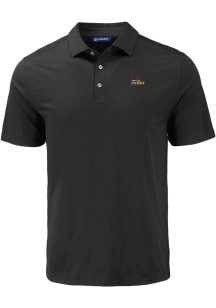 Mens Tulsa Golden Hurricane Black Cutter and Buck Coastline Eco Short Sleeve Polo Shirt