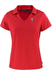 Cutter and Buck Texas Rangers Womens Red Daybreak V Neck Short Sleeve Polo Shirt