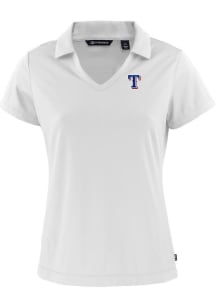 Cutter and Buck Texas Rangers Womens White Daybreak V Neck Short Sleeve Polo Shirt