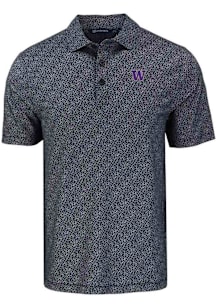 Cutter and Buck Washington Huskies Mens Black Pike Pebble Classic Short Sleeve Polo