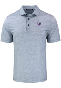 Cutter and Buck Washington Huskies Mens Grey Pike Pebble Short Sleeve Polo