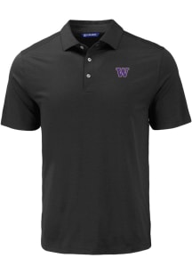 Mens Washington Huskies Black Cutter and Buck Coastline Eco Short Sleeve Polo Shirt