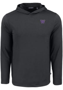 Mens Washington Huskies Black Cutter and Buck Coastline Eco Hooded Sweatshirt