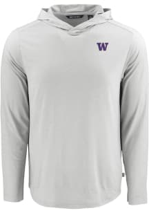 Mens Washington Huskies Grey Cutter and Buck Coastline Eco Hooded Sweatshirt