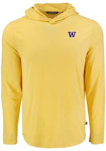 Mens Washington Huskies Yellow Cutter and Buck Coastline Eco Hooded Sweatshirt