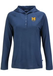 Cutter and Buck Michigan Wolverines Womens Navy Blue Alumni Coastline Eco Hooded Sweatshirt