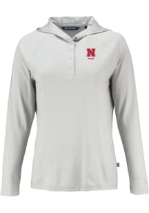 Cutter and Buck Nebraska Cornhuskers Womens Grey Alumni Coastline Eco Hooded Sweatshirt